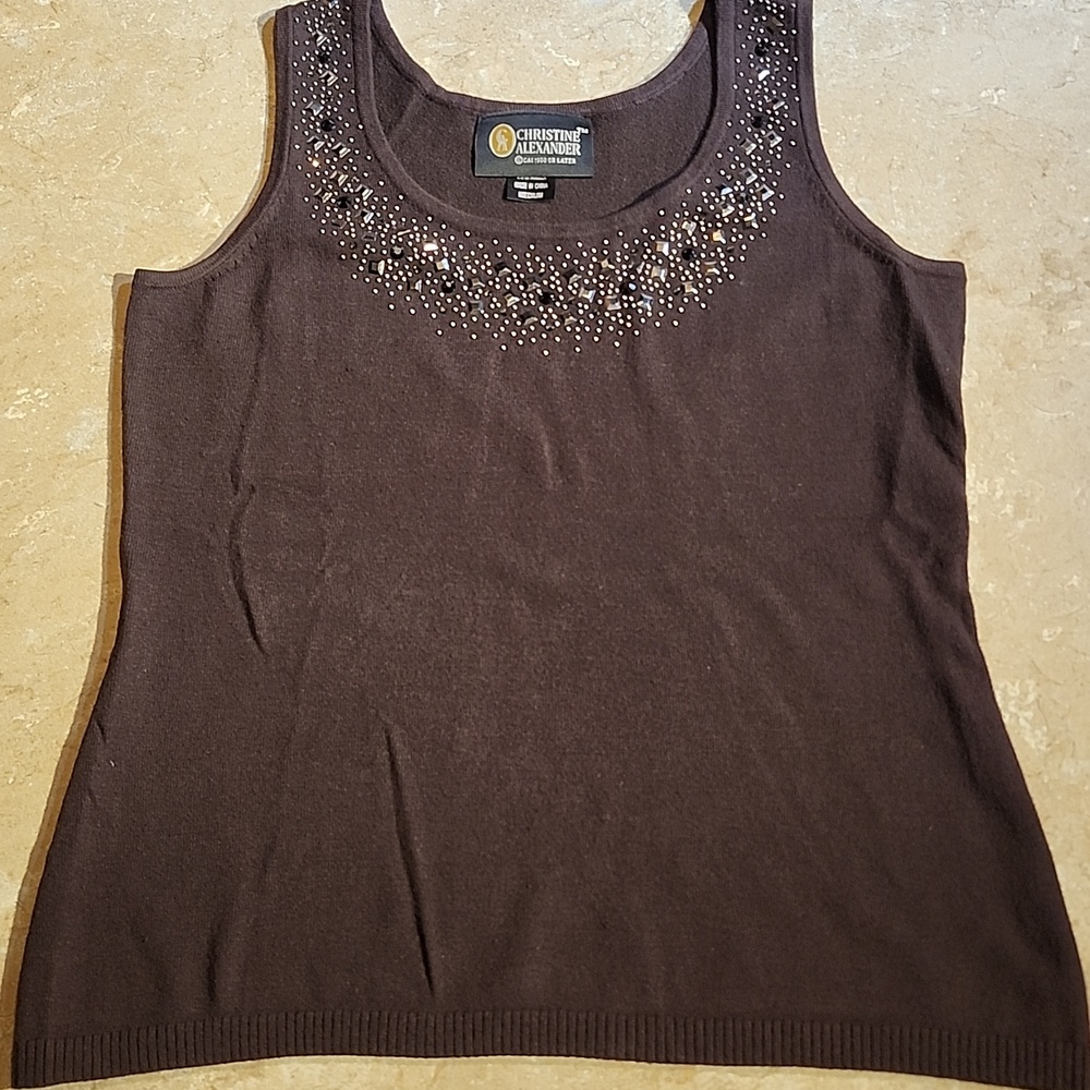 Christine Alexander Brown Tank Top And Cardigan Sweater Set M - Picture 4 of 6